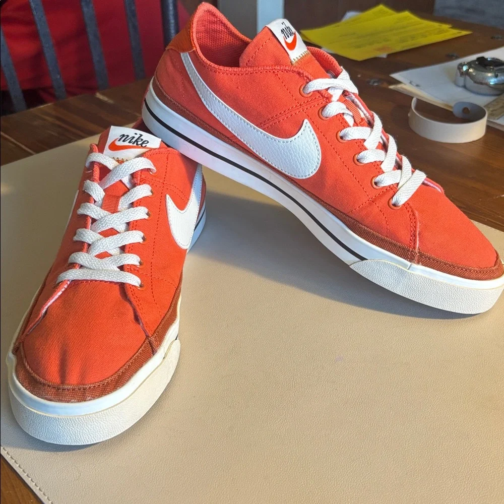 Nike Men's Bright Orange Canvas Low-Top Sneakers with White Swoosh - Picture 2 of 7